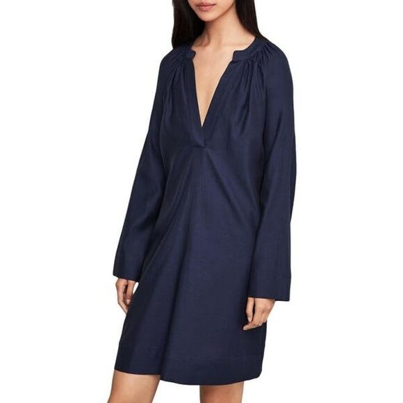 BCBGMaxAzria Dresses & Skirts - BCBGMAXAZRIA Roxanne Shirred A-Line Mini Shift Dress Navy Blue M